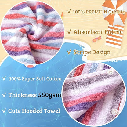 Hooded Bath Towel Poncho (4-8Years) - Soft, Absorbent Premium Turkish Cotton Thick Swim Towel Robe with Hood for Kids, Perfect for Bathroom | Pool | Swimming, Jacquard, Color Stripe with Tassels