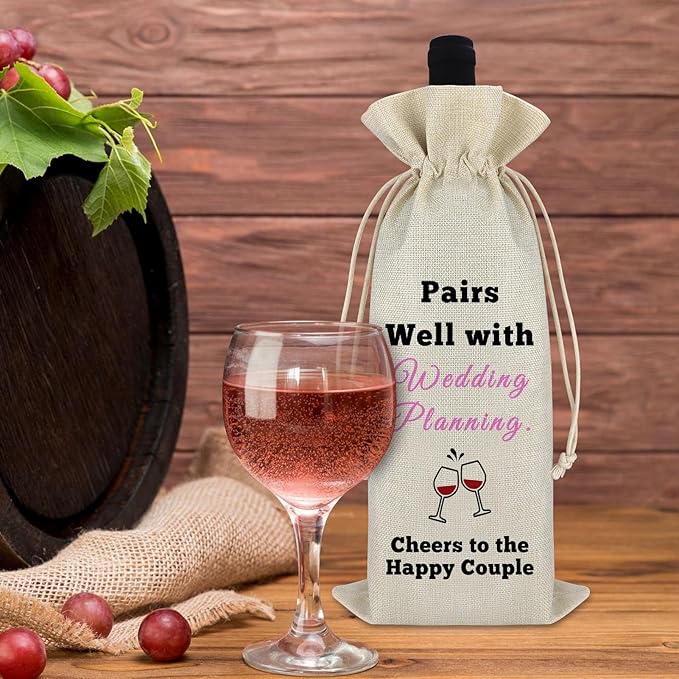 Appreciation Gift for Wedding Planner Wine Bag Newlywed Gift Engagement Gift for Bride Groom Bridal Shower Gift Wedding Planning Thank You Christmas Gift for Families Friends Drawstring Burlap Bag