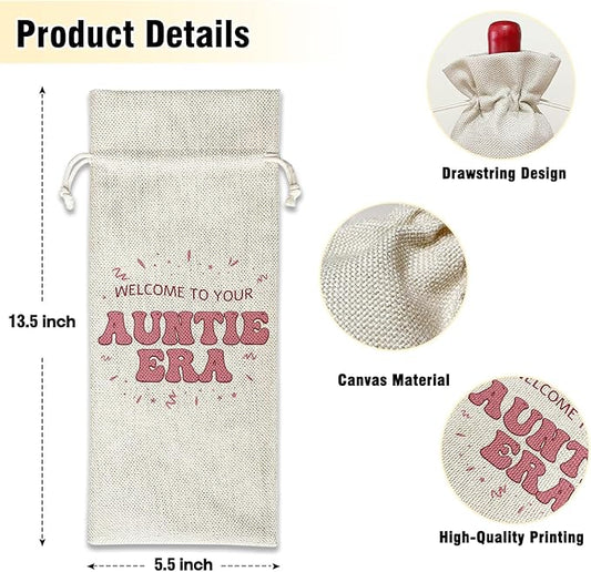 Wine Canvas Bag, Pregnancy Announcement for Aunt New Aunt Gifts for Sister, Wine Gift Bag, Wine Bags for Wine Bottles, Wine Champagne Gifts With Drawstring Baby Announcement Party Decoration -WB04