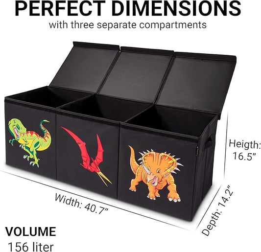 Extra Large Collapsible Dino Toy Box with Lids for Kids - Toy Storage Organizer, Chest, and Bin in Living Room, Playroom or Kids Room Organization