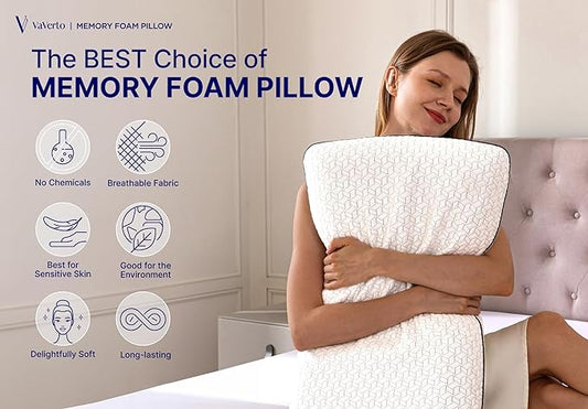 Vaverto Gel Memory Foam Pillow 2 Pack - Standard Size - Ventilated, Bed Pillows with Viscose Made from Bamboo Pillow Cover,Cooling, Contoured Support