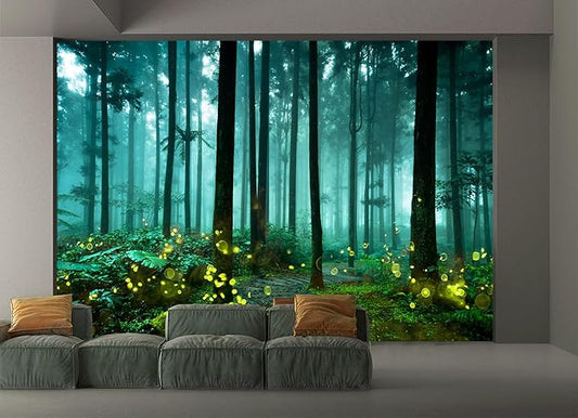 Green Enchanted Forest Wallpaper Mural for Kid's Bedroom Background Wall Decor (Not Peel and Stick)