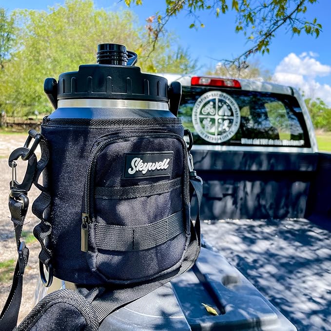 SkyWell Half Gallon Insulated Water Bottle with Handle and Wide Mouth Water Flask Sweat-Proof and Leak-Proof 64 Oz Water Jug for Outdoors, Black