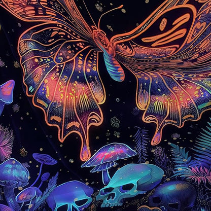 AILONEN Colorful Butterfly Shower Curtain,Magic Mushroom Waterproof Fabric Bath Curtain for Kids Girls,Boho Sun and Moon Skull Shower Curtain Set for Bathroom 72" W*72" H