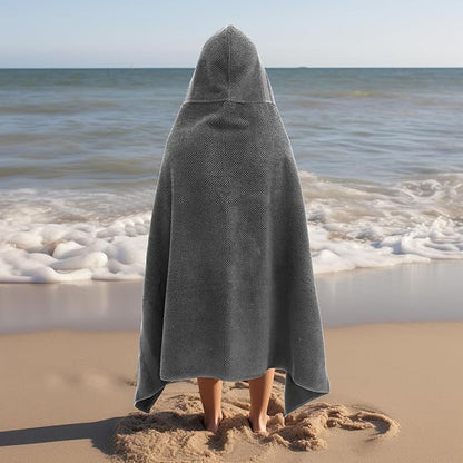 Hooded Bath Towel Wrap - 100% Cotton Popcorn Large Oversized Hooded Kids Towel - Toddler Shower Pool Beach Towel - 600 GSM - Soft Absorbent Quick Dry Easy Care Gift - 30x52 inches - Grey