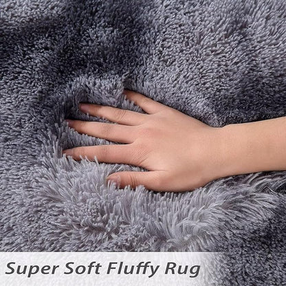 Fluffy Runner Rugs for Bedroom Living Room Soft Shag Rug 2x6 Feet Plush Shaggy Bedside Rug for Kids Girls Boys Room Non Slip Non Shedding Home Decor Mat for Nursery Dorm, Tie Dye Dark Grey