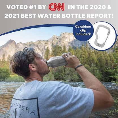 Healthy Human Stainless Steel Water Bottle | Double Walled Vacuum Insulated Water Thermos for Adults | Eco-Friendly Travel Bottles with Leak Proof Lid (Stone White, 16 oz/ 473 ML)