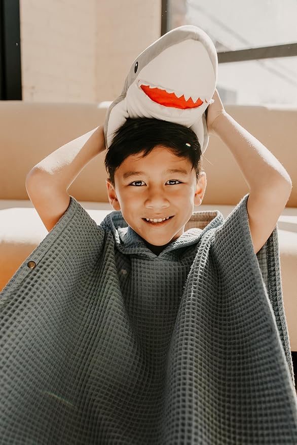 Hooded Towel for Kids | Snaps into a Poncho | Organic Cotton Waffle | Lightweight and Absorbent | Bath, Beach, and Pool | Multiple Colors | (Medium (3-6 Yrs), Dove)