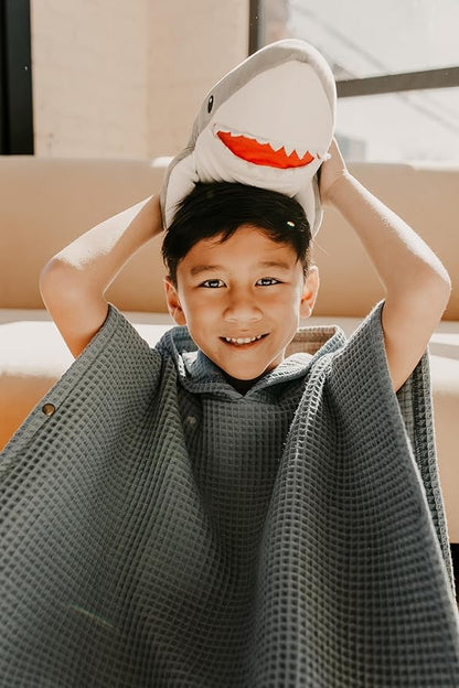 Hooded Towel for Kids | Snaps into a Poncho | Organic Cotton Waffle | Lightweight and Absorbent | Bath, Beach, and Pool | Multiple Colors | (Medium (3-6 Yrs), Dove)