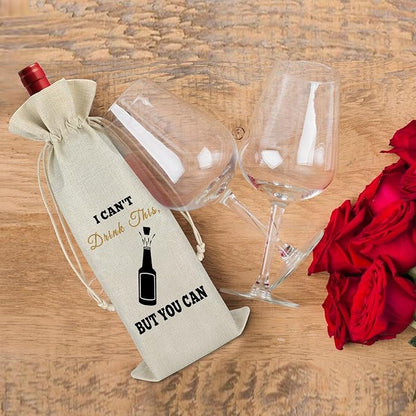 Pregnancy Announcement New Baby Announcement Gift Wine Bag for Husband Friends Grandparents Pregnancy Reveal Baby Shower Party Pregnancy Gift for Women Reusable Burlap Drawstring Wine Wrap Bag