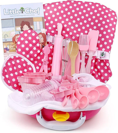 Kids Cooking and Baking Supplies Set 38 Pcs Includes Apron Hat Mitt and Decorating Supplies Dress Up Chef Costume Role Play Gifts for 3 4 5 6 7 8 Year Old Girls Boys