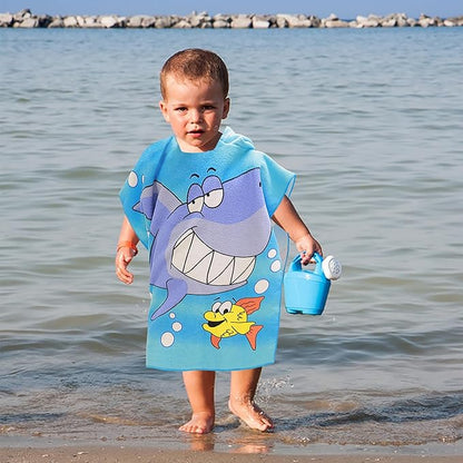 Fish Beach Towel with Hood for Boys Girls Shark Kids Hooded Bath Towel Toddler Swim Pool Cover Up for 2-4 Years