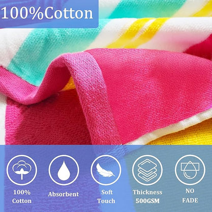 VOOVA & MOVAS Big Kids Cotton Poncho Towels with Hood (8-16Years), Thick Poncho Towel Robe for Kids, Perfect for Pool, Beach, Bath and Gifts, Red Green Yellow Stripe