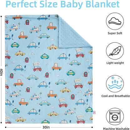 Baby Blanket for Boys Girls Super Soft Blanket,Fluffy Cool Lightweight Baby Receiving Blankets,Double Layer with Dotted Backing for Toddler Nursery (Blue, car30*40in)
