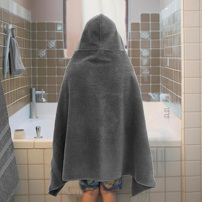 Hooded Bath Towel Wrap - 100% Cotton Popcorn Large Oversized Hooded Kids Towel - Toddler Shower Pool Beach Towel - 600 GSM - Soft Absorbent Quick Dry Easy Care Gift - 30x52 inches - Grey