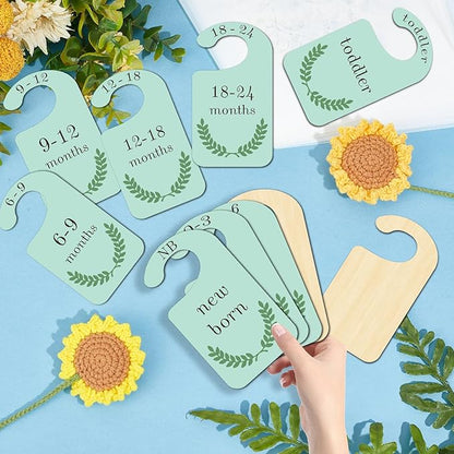 CRASPIRE 10Pcs Leaf Wood Baby Wardrobe Dividers Plant Clothes Size Dividers Closet Organizers Nursery Decor from Newborn to 36 Month Hanger Baby Infant Wardrobe Divider for Newborn Baby Shower