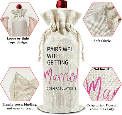 Pairs Well With Getting Married - Gifts for Newlyweds Wine Bags, 1 PC Reusable Drawstring Burlap Wine Bottle Bags, Wedding Gifts for Bride Groom, Wine Gift Bag Wine Accessories -34
