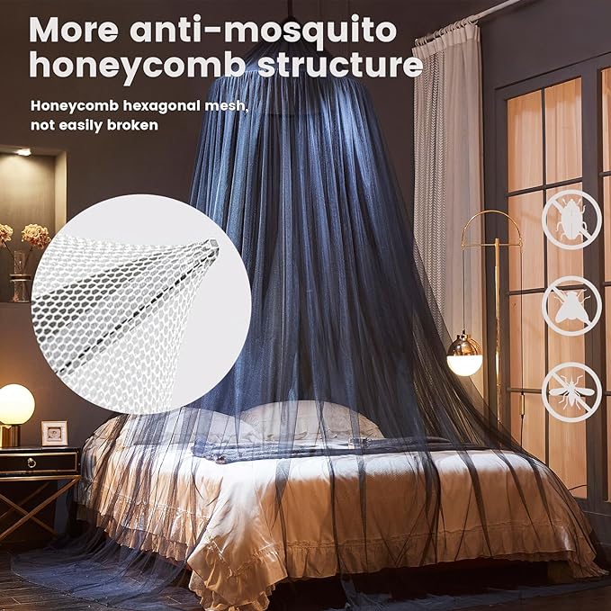 Mengersi Bed Canopy with Lights,Princess Bed Canopy Canopy Bed Curtains for Girls Room,Mosquito Netting Canopy Reading Corners Room Decor for Girls (Black)
