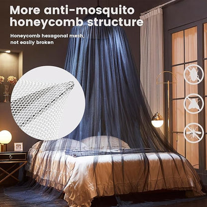 Mengersi Bed Canopy with Lights,Princess Bed Canopy Canopy Bed Curtains for Girls Room,Mosquito Netting Canopy Reading Corners Room Decor for Girls (Black)