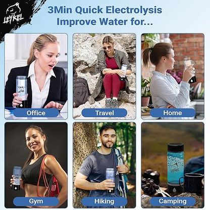 Hydrogen Water Bottle 2024, Leykel Brand, Portable Hydrogen Water Bottle Generator, Water ionizer, Improves Water in 3 Minutes, for Travel, Office, Home, Exercise, Daily Drinking, Health and Gift.