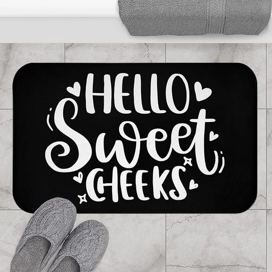 Funny Rug for Room Hello Sweet Cheeks Bath Mat Sign Self Motivation Home Bath Mat Fun Gift Mat Motivational Funny Saying Bathroom Bath Mat Gift for Wife Welcome Mats for Home 24x16 in