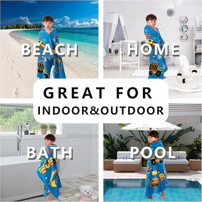 Kids Hooded Beach Bath Towel, Baby Surf Poncho Toddlers Soft Real Cotton Wrap Hooded Towels for Kids Boy Girl