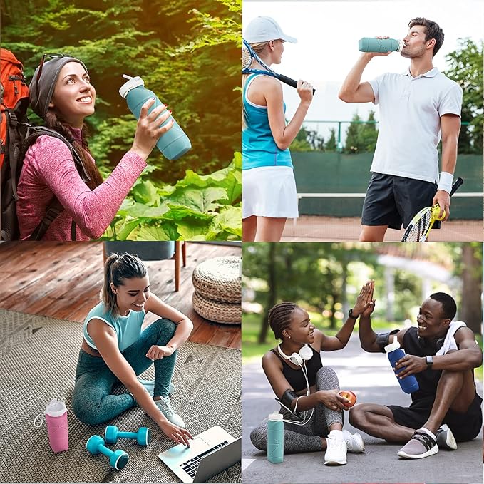 SPECIAL MADE Collapsible Water Bottles Cups Leakproof Valve Reusable BPA Free Silicone Foldable Travel Water Bottle Cup for Gym Camping Hiking Travel Sports Lightweight Durable