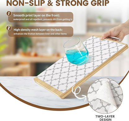Drawer and Shelf Liner Non Adhesive, Non Slip Kitchen Cabinets Liner, 24 in X 20 FT Waterproof Strong Grip Thickened Washable Drawer Mat Cupboard Pad for Shelves tool box Fridge, White/Elegant Gray