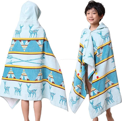 Kids Hooded Beach Bath Towel, Baby Surf Poncho Toddlers Soft Real Cotton Wrap Hooded Towels for Kids Boy Girl