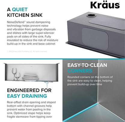 KRAUS Kore 28 Inch Undermount Workstation 16 Gauge Stainless Steel Single Bowl Stainless Steel Kitchen Sink with Accessories, KWU110-28