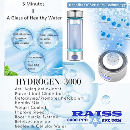 Hydrogen Water Machine - Portable Hydrogen Water Generator - Automatic Hydrogenated Water Ionizer Machine for Home, Office & Daily Drinking, 3-Minute Quick Electrolysis, 400ml Capacity