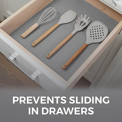 HOME GENIE Drawer Shelf and Cabinet Liner, Durable with Strong Grip, 12 Inch x 20 FT, Non Adhesive Liners Protect Kitchen Cabinets and Cupboard, Bathroom Drawers and Shelves, Desks, Soft Gray