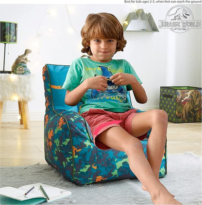 Idea Nuova Jurassic World 2 Kids Nylon Bean Bag Chair with Piping & Top Carry Handle, Blue, 18" H x 18" W