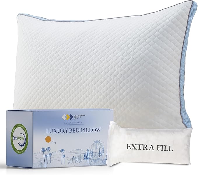 California Design Den Luxury King Size Bed Pillow - Adjustable Loft Memory Foam - Soft Down Alternative - Cooling Luxury Hotel Pillows for Back, Stomach or Side Sleepers - Medium Soft, CertiPUR-US