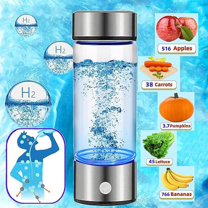 Hydrogen Water Bottle Generator 2pack, Glass Hydrogenated Water Bottle Health Cup, Hydrogen Water Generator w SPE/PEM Tech, Hydrogen Water Machine Improve Water for Home/Office/Travel/Daily Drinking