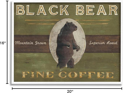 Stupell Industries Black Bear Fine Coffee Rustic Kitchen Mountain Animal, Designed by June Erica Vess White Framed Wall Art, 16 x 20, Green