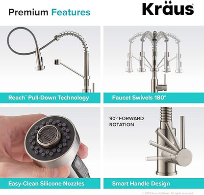 Kraus KPF-1610BG Bolden 18-Inch Commercial Kitchen Faucet with Dual Function Pull-Down Sprayhead in all-Brite Finish, 18 Inches, Brushed Gold