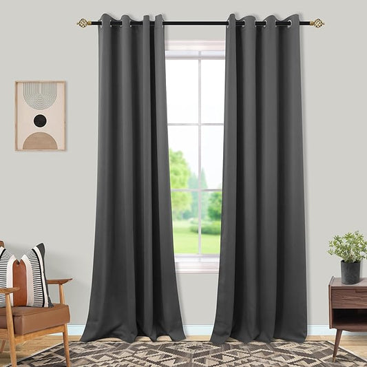 Mrs.Naturall 102 Inch Blackout Curtains,Dark Grey Curtains 102 Inches Long 2 Panels Set for Living Room,Room Darkening Curtain Drapes with Grommets for Bedroom,Charcoal Gray