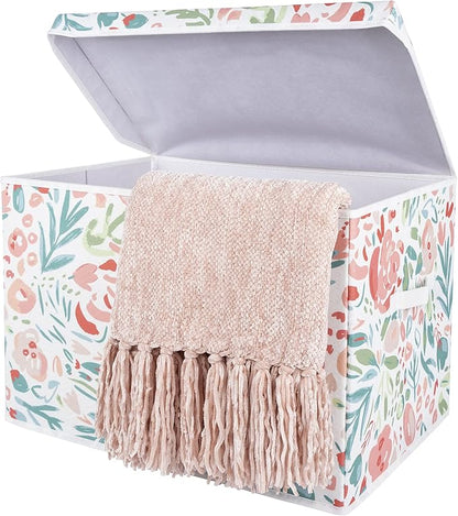 Sammy & Lou Collapsible Felt Soft Toy Box Toy Chest for Toddlers Toy Storage Organizer with Handles and Hinged Lid, 22 x 14.5 x 15 inches, Painterly Floral