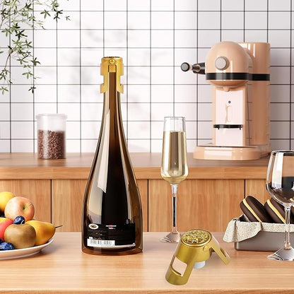 LIZIMANDU Champagne Stopper, Stainless Steel Bottle Plug Sealer for Sparkling Wine, Superior Leak,keeps Wine, Champagne, Prosecco, Cava, and Sparkling Wine fresh longer(1-Bling Gold)