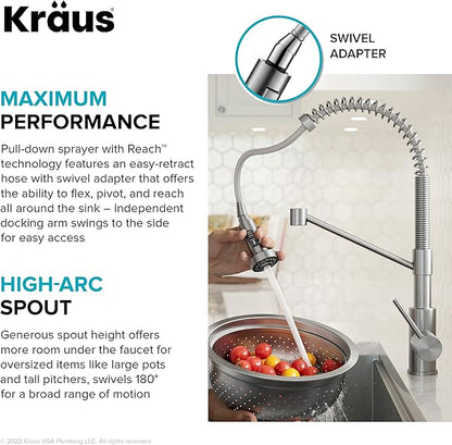 KRAUS Bolden Touchless Sensor Commercial Style Pull-Down Single Handle 18-Inch Kitchen Faucet in Brushed Brass, KSF-1610BB