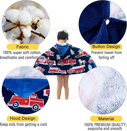 Wowelife Kids Beach Towels, Hooded Towels for Kids, Poncho Towel Wrap, Premium 100% Cotton Soft and Breathable, Extra Large 50"x30", Multi Use for Bath Pool Beach Swim Bathroom
