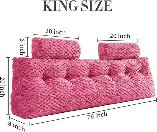 Wedge Headboard Pillow - Bed Wedge Pillow for Headboard Triangular Headboard Pillow with Neck Roll Pillow-Large Bolster Pillow for Sitting in Bed Backrest Positioning Support (Fushia,76x8x20 Inches)