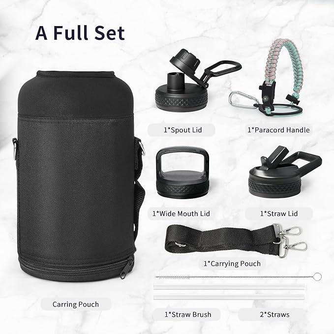 Trebo Water Bottle 64oz with Paracord Handle, Half Gallon Food-grade Double Wall Vacuum Stainless Steel Insulated Jug with Straw Spout Handle Lids, Leakproof Keep Cold & Hot Ombre:Hydrangea