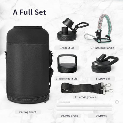 Trebo Water Bottle 64oz with Paracord Handle, Half Gallon Food-grade Double Wall Vacuum Stainless Steel Insulated Jug with Straw Spout Handle Lids, Leakproof Keep Cold & Hot Ombre:Hydrangea