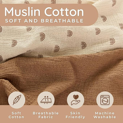 Muslin Crib Sheets - 2 Pack | 100% Muslin Cotton Fitted Crib Sheet | Crib Sheets for Boys/Girls - Baby Crib Sheets Neutral + Sunset Design | 52"x28" | Fits Standard Crib & Toddler Mattress