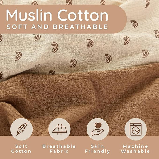 Muslin Crib Sheets - 2 Pack | 100% Muslin Cotton Fitted Crib Sheet | Crib Sheets for Boys/Girls - Baby Crib Sheets Neutral + Sunset Design | 52"x28" | Fits Standard Crib & Toddler Mattress