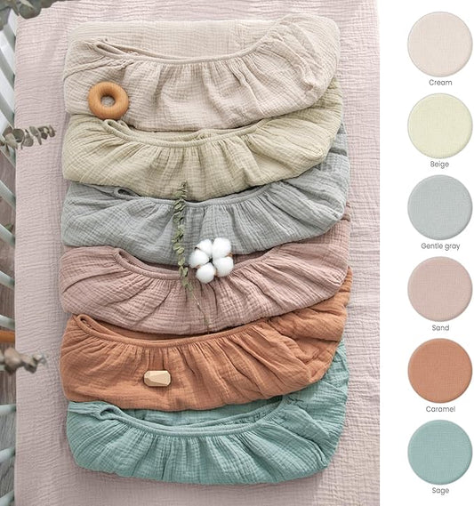 Lulumoon Muslin Mini Crib Sheets - Pack n Play Sheets Fitted for Baby - 24"x 38" Sand