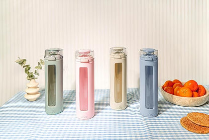 Ello Syndicate Glass Water Bottle with One-Touch Flip Lid and Protective Silicone Sleeve and Carry Loop, BPA Free, Dishwasher Safe,20oz