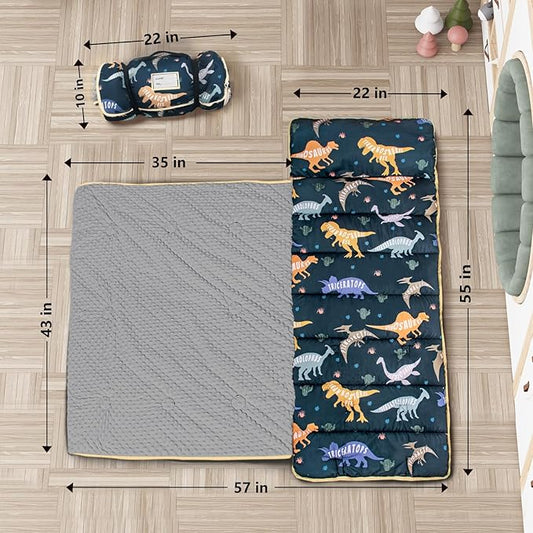 Nap Mat- Toddler Nap Mat with Pillow & Fleece Blanket- 55''*35''*3'' Nap Mat for Toddlers- Nap Mats for Preschool, Daycare